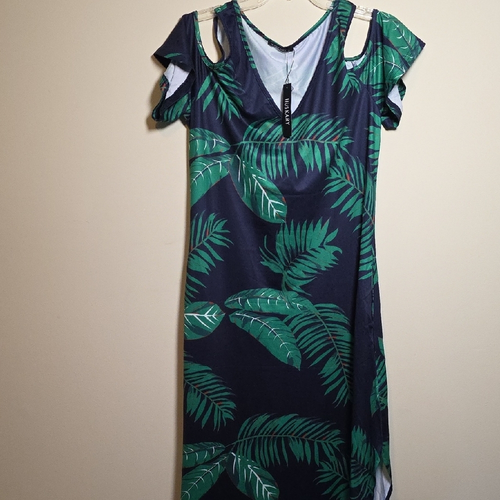 Green Cold Shoulder Ruffled Maxi Dress